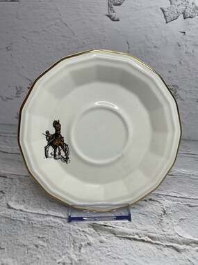 Vintage Octagonal Porcelain Saucers with Equestrian Horse and Carriage Motif